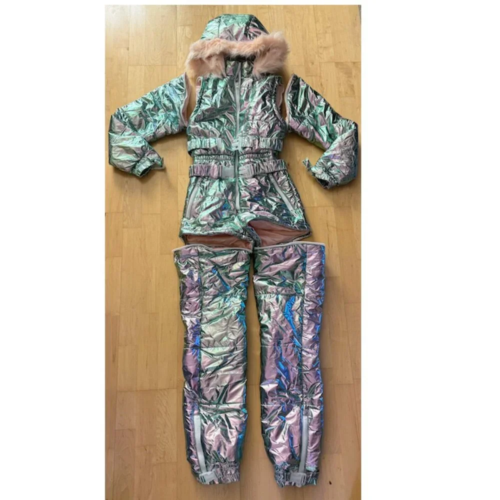 CLUB EXX Aurora Beam Holographic Ski Snowsuit / Rave Outfit - Covertible Zip-Off - Picture 5 of 10